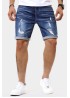 Dark Blue Slim-fit Distressed Men's Denim Shorts