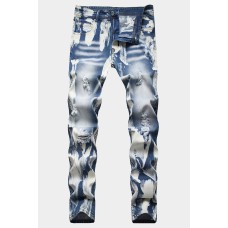 Men's Washed Distressed Straight Leg Jeans