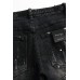 Black Button Fly Slim-fit Distressed Men's Jeans
