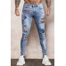 Sky Blue USA Flag Distressed Stretchy Ripped Hole Denim Pants