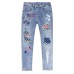 Sky Blue USA Flag Distressed Stretchy Ripped Hole Denim Pants