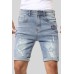 Sky Blue Graphic Print Rolled Hem Ripped Men's Denim Shorts