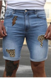 Sky Blue Leopard Lightning Patchwork Skinny Fit Men's Jeans
