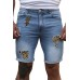 Sky Blue Leopard Lightning Patchwork Skinny Fit Men's Jeans