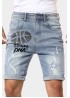 Sky Blue It's In My DNA Basketball Print Ripped Rolled Hem Men's Denim Shorts