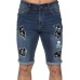 Sky Blue Skull Graphic Patchwork Distressed Skinny Fit Men's Jeans Sky Blue Skull Graphic Patchwork Distressed Skinny Fit Men's Jeans