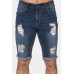 Sky Blue Men's Baseball Pattern Patchwork Skinny Distressed Jeans