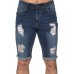 Sky Blue Men's Baseball Pattern Patchwork Skinny Distressed Jeans