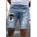 Sky Blue Letters Graphic Print Skinny Fit Distressed Men's Denim Shorts Sky Blue Letters Graphic Print Skinny Fit Distressed Men's Denim Shorts