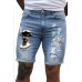Sky Blue Letters Graphic Print Skinny Fit Distressed Men's Denim Shorts Sky Blue Letters Graphic Print Skinny Fit Distressed Men's Denim Shorts