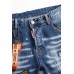 Men's Badge Pattern Patchwork Paint Splash Slim-fit Jeans