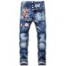 Men's Badge Pattern Patchwork Paint Splash Slim-fit Jeans