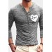 Men's Love Heart Print Buttons Slim-fit Long Sleeve T-shirt