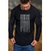 Pleated Long Sleeve Letter US Flag Print Men's Graphic T-shirt