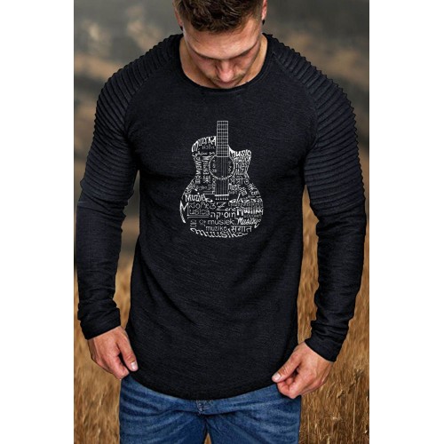 Men's Letter Guitar Graphic Print Long Sleeve T-shirt Men's Letter Guitar Graphic Print Long Sleeve T-shirt