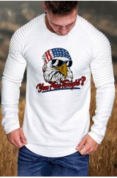 White Men's America Flag Eagle Letter Print Pleated Sleeve Graphic T-shirt