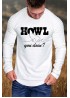 White HOWL Wolf Letter Print Pleated Sleeve Men's Top