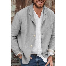 Gray Button-up Lapel Collar Long Sleeve Men's Shirt