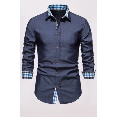 Plaid Patchwork Button-up Men's Long Sleeve Shirt