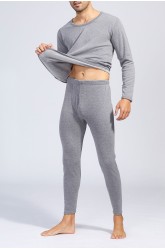 Gray Men's Plus Velvet Thick Thermal Underwear Suit