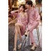 Pink Men Silk Like Long Sleeve Pajamas Set