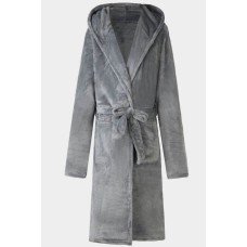 Gray Plush Lace-up Thick Hooded Men's Teddy Robe