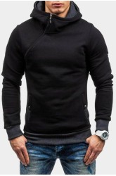 Dark Gray Color Block Zipper Hoodie and Drawstring Joggers Men's Set