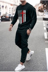US Flag Print Long Sleeve Sweatshirt and Joggers Men's Sports Suit