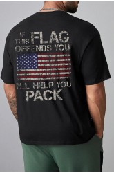 Black American Flag Letters Print Crew Neck Men's Oversized T-shirt