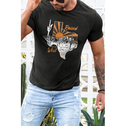 Gray Raised In The West Graphic Print Men's T-shirt Gray Raised In The West Graphic Print Men's T-shirt