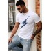 White Guitar Lightning Bolt Print Men's Graphic T-shirt