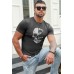 Gray Never Give Up Skull Print Slim Fit Men's Graphic T Shirt Gray Never Give Up Skull Print Slim Fit Men's Graphic T Shirt