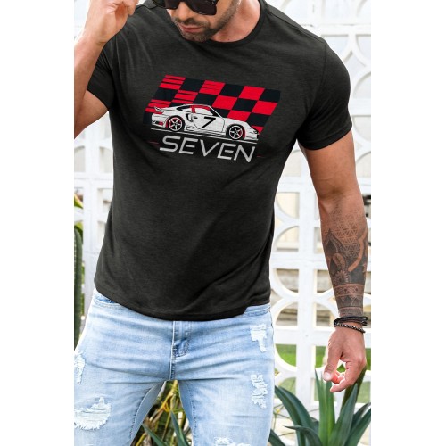 Gray SEVEN Car Graphic Print Slim Fit Men's T Shirt Gray SEVEN Car Graphic Print Slim Fit Men's T Shirt