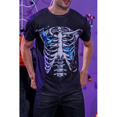 Halloween Skeleton 3D Print Short Sleeve Men's Graphic Tee Halloween Skeleton 3D Print Short Sleeve Men's Graphic Tee